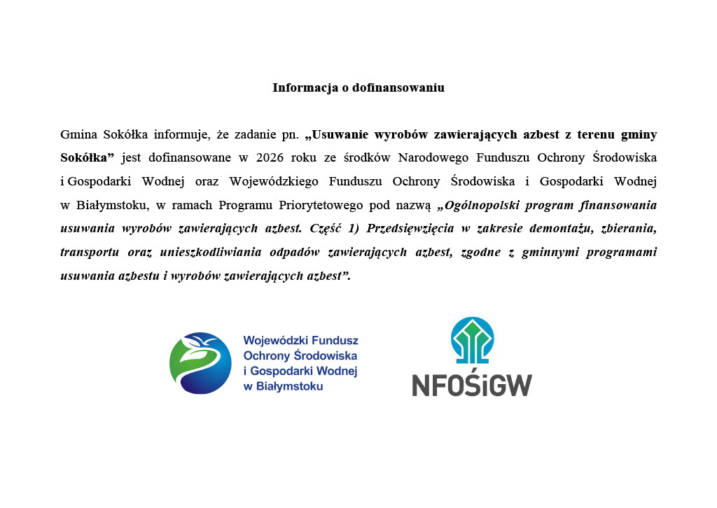 Informacja o&nbsp;dofinansowaniu wraz z&nbsp;logo WFOŚIGW