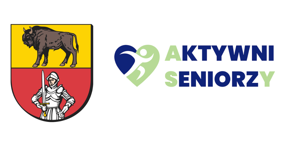 Herb Powiatu Sok&oacute;lskiego obok logo programu Aktywni Seniorzy.