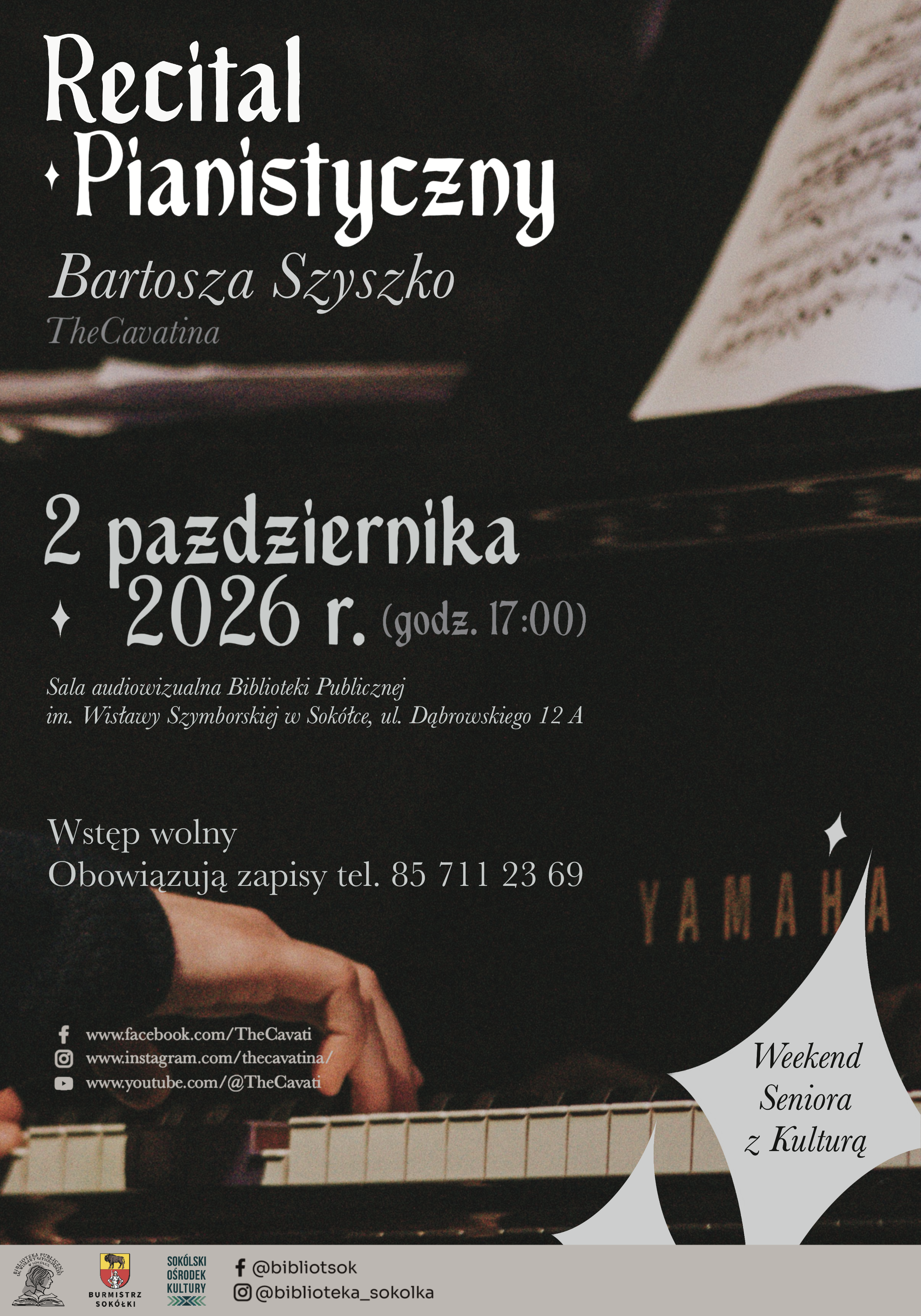 Plakat promujący wydarzenie Recitalu pianistycznego w&nbsp;dniu 2 października 2026 r. 