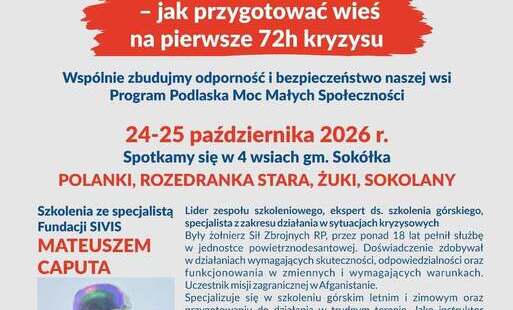 Plakat promujący szkolenia ze specjalistą Fundacji SIVIS Mateuszem Caputa