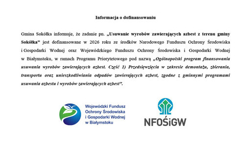 Informacja o dofinansowaniu wraz z logo WFOŚIGW