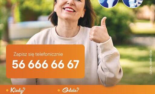 Plakat promujący wykonanie bezpłatnych badań przesiewowych w kierunku osteoporozy.