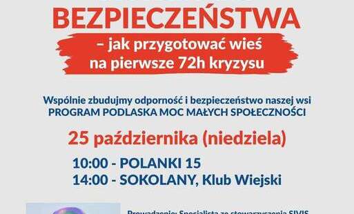 Plakat promujący Sołecki Plan Bezpieczeństwa - Jak przygotować się na pierwsze 72 h. 