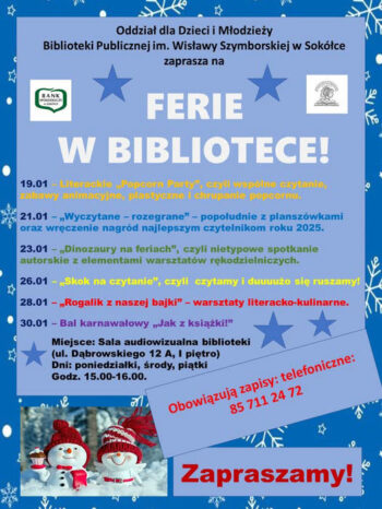 Zaproszenie na "Ferie w bibliotece 2026"