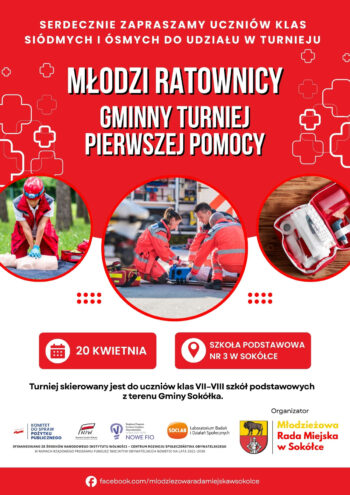 Plakat Młodzi Ratownicy – Gminny Turniej Pierwszej Pomocy