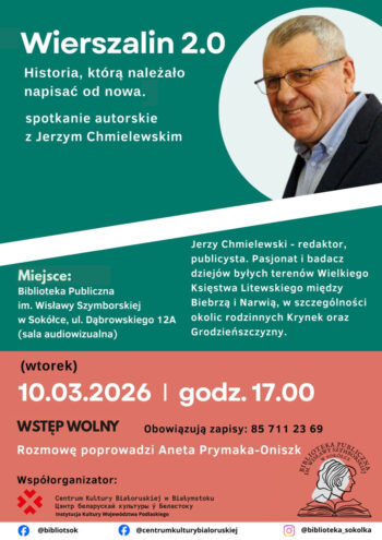 Biblioteka Publiczna w Sokółce zaprasza na spotkanie autorskie z Jerzym Chmielewskim